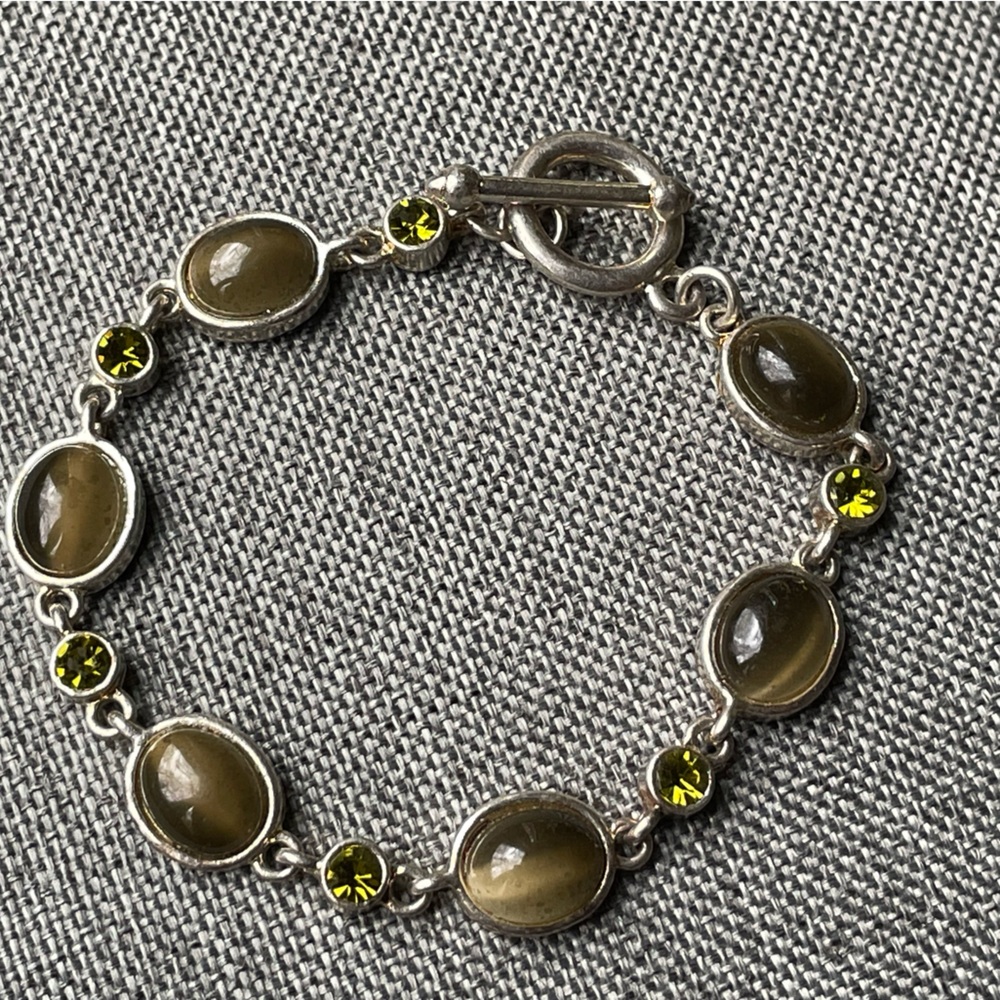 Peridot & Tiger Eye Silver Plated Bracelet